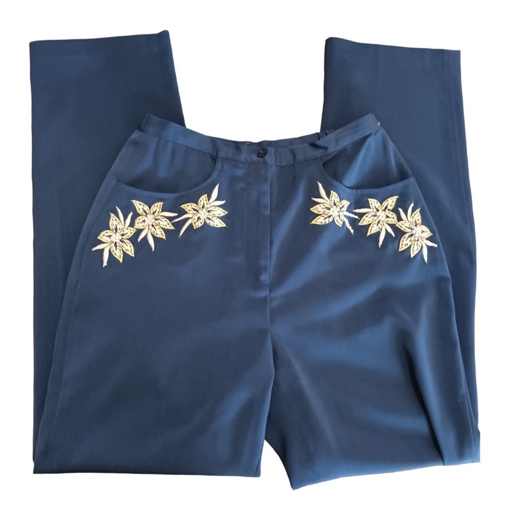 Pants Slacks Embroidered  Yearnick Stephen Navy Embroidered Size …